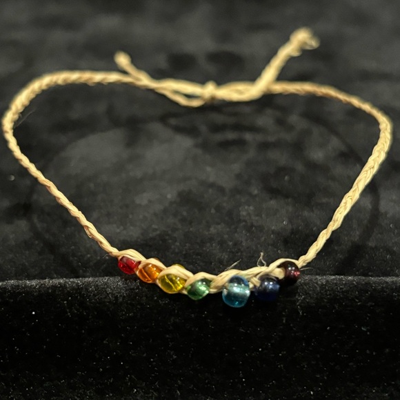 Handmade Handcrafted Beachy Braided Rope Friendship Bracelet W/ Rainbow Beads - Picture 2 of 4